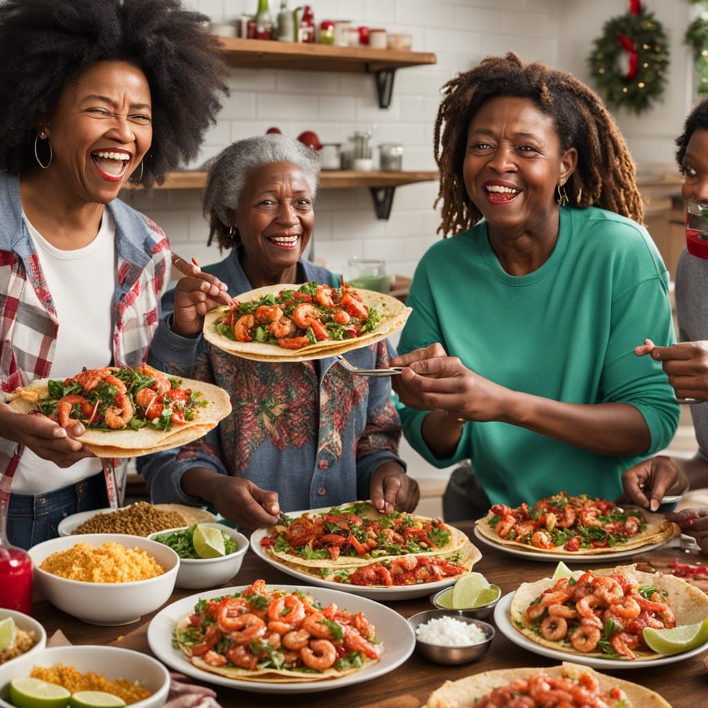 African Americans Enjoying Shrimp Tacos Amidst Food Waste