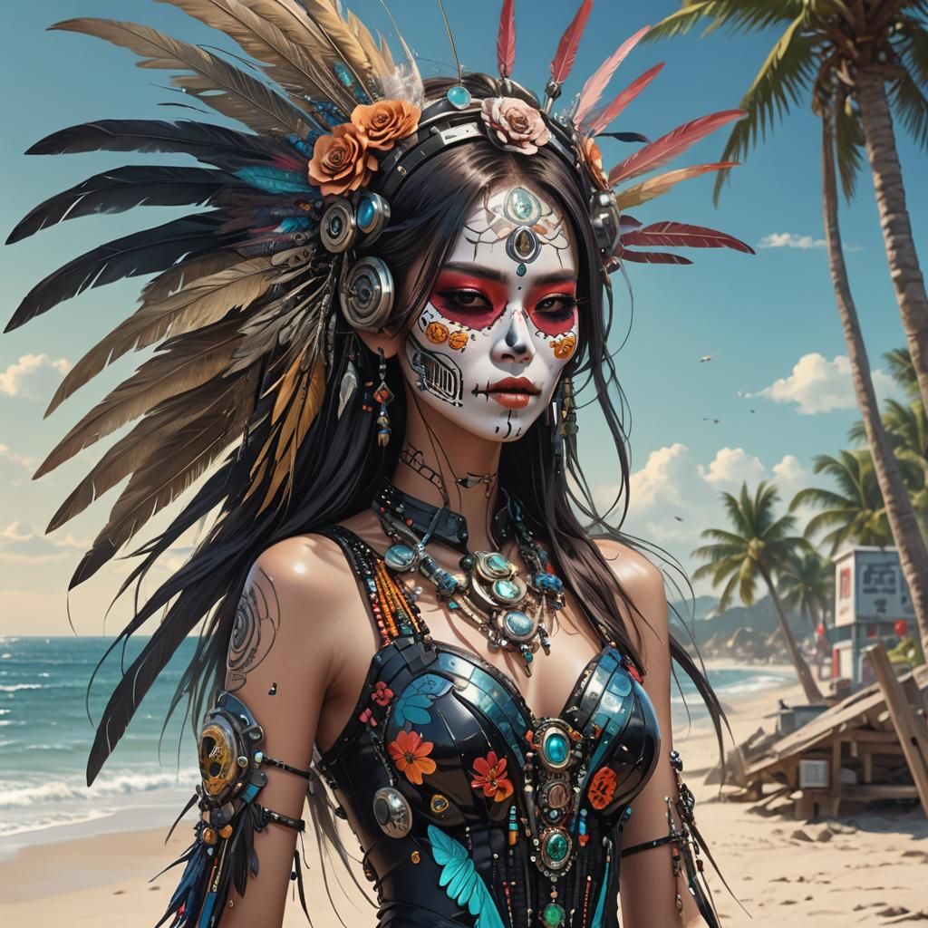 Cyberpunk Model in Day of the Dead Style