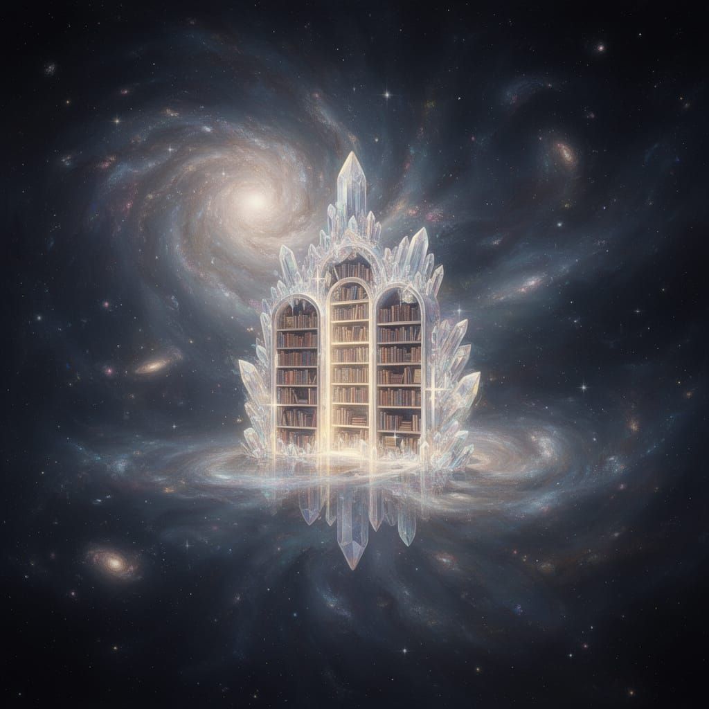 Cosmic Library of Dreams Floating in Void