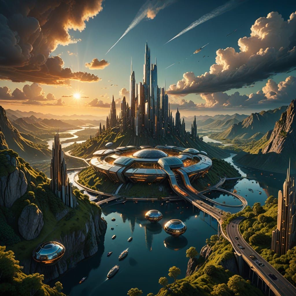 Surreal Metropolis Blends Nature and Futuristic Technology i...