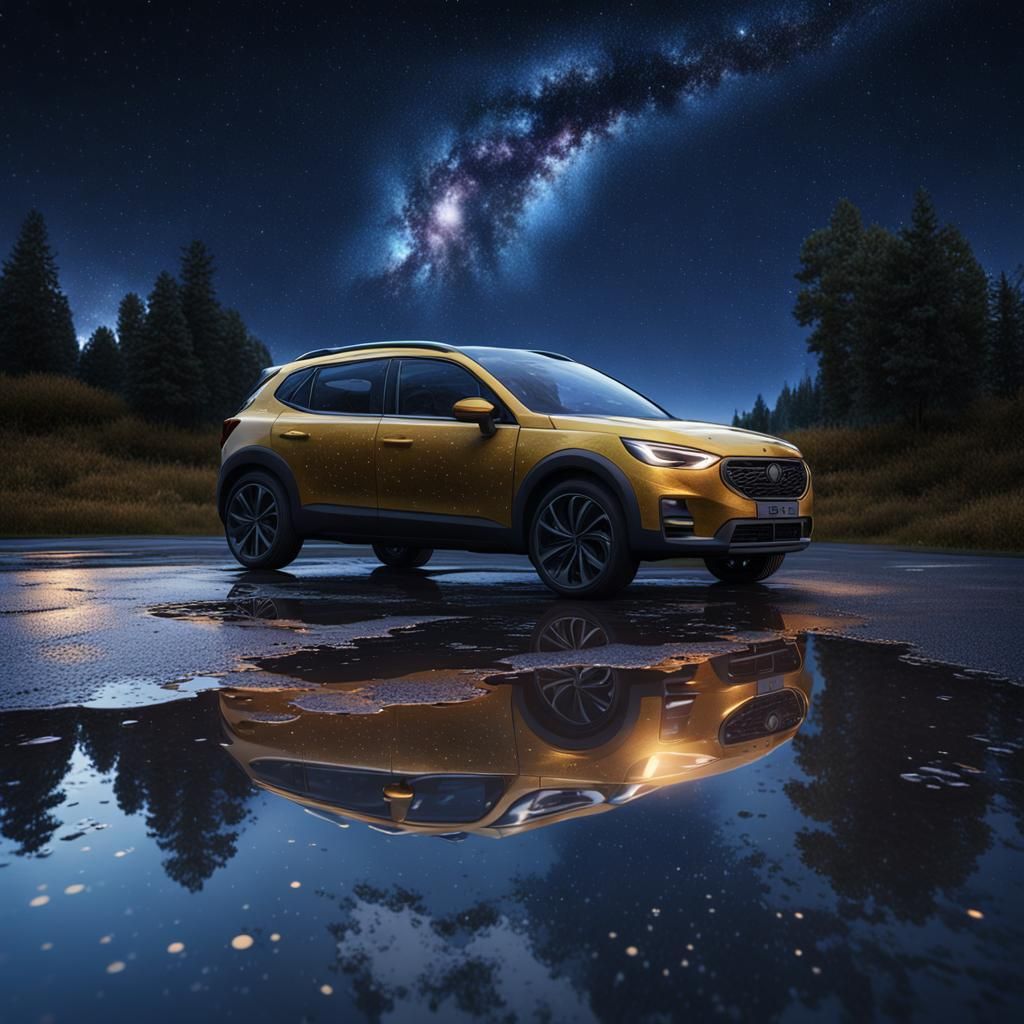 Night Sky Reflection in Asphalt Puddle