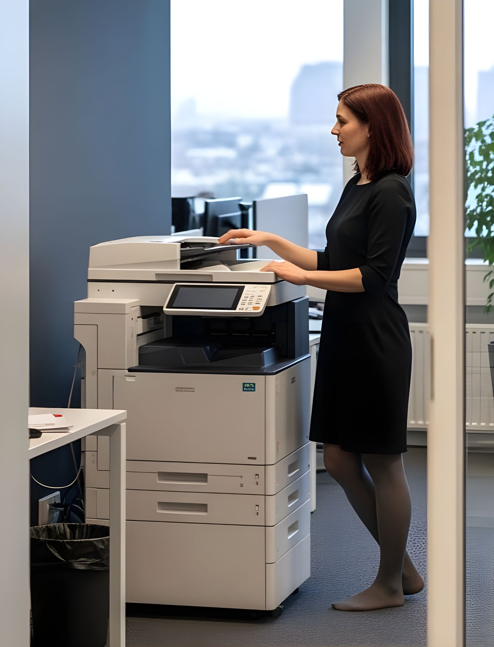 Woman in Office by Copier, Candid Shot