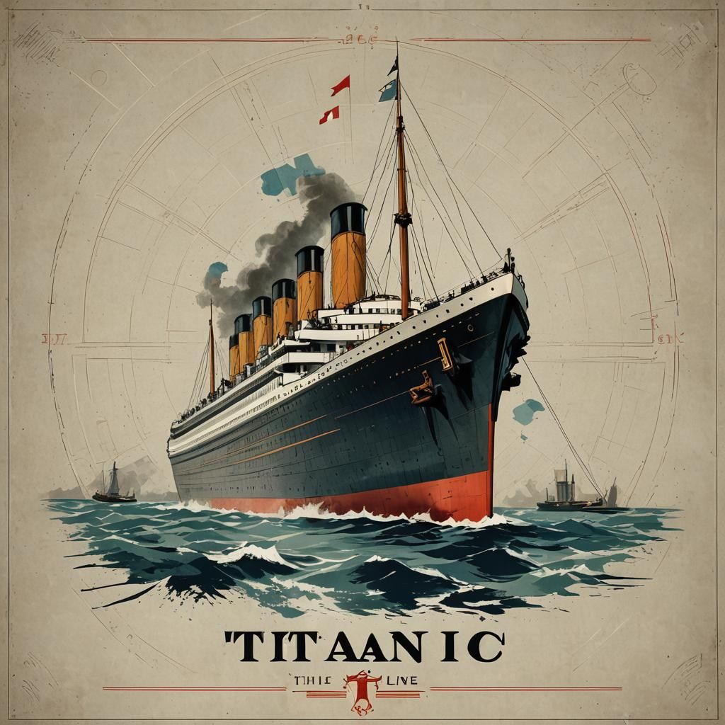 Titanic Vintage Poster in Geometric Bauhaus Style