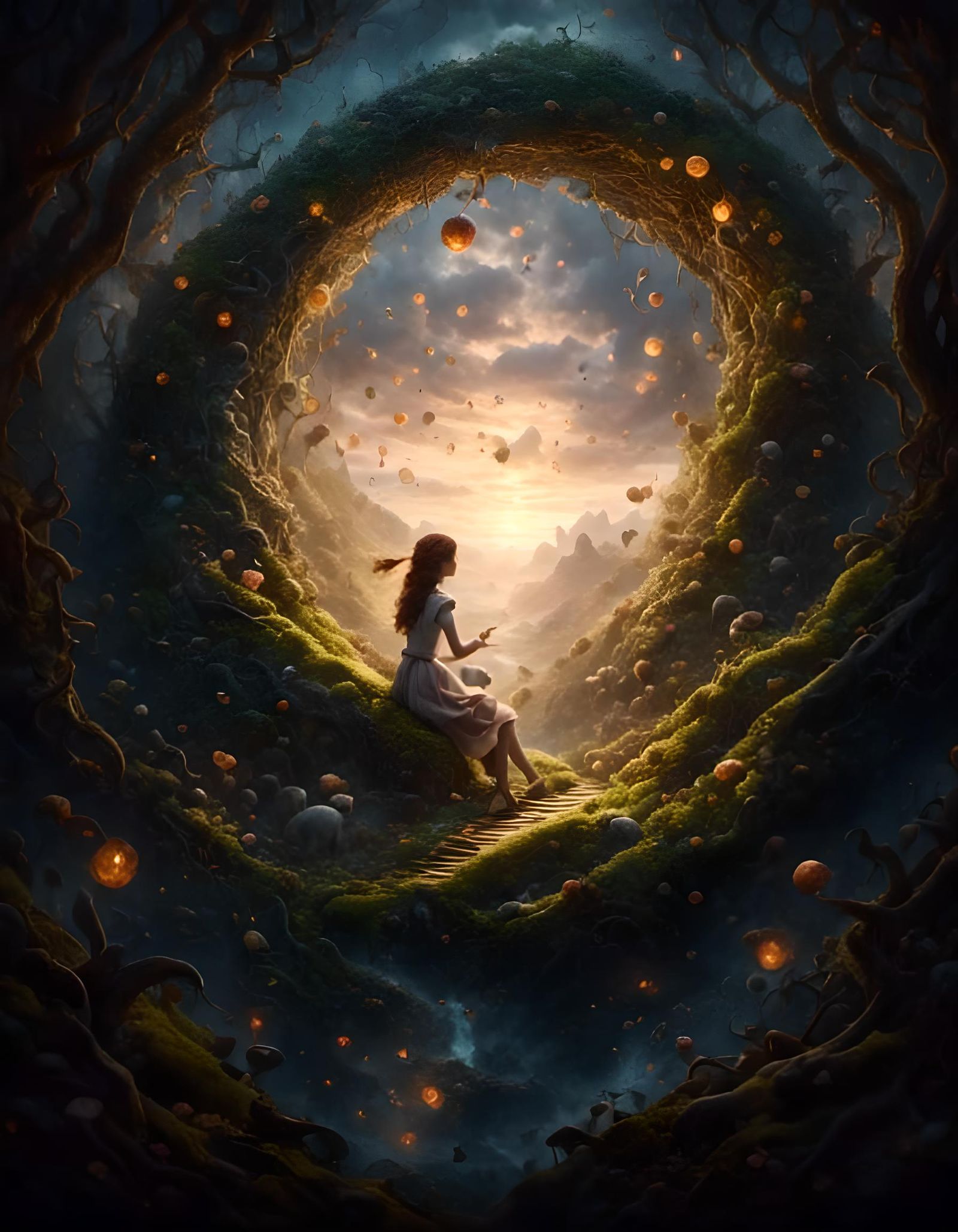 Surreal Portal with Fantasy Creatures in Dreamlike Style