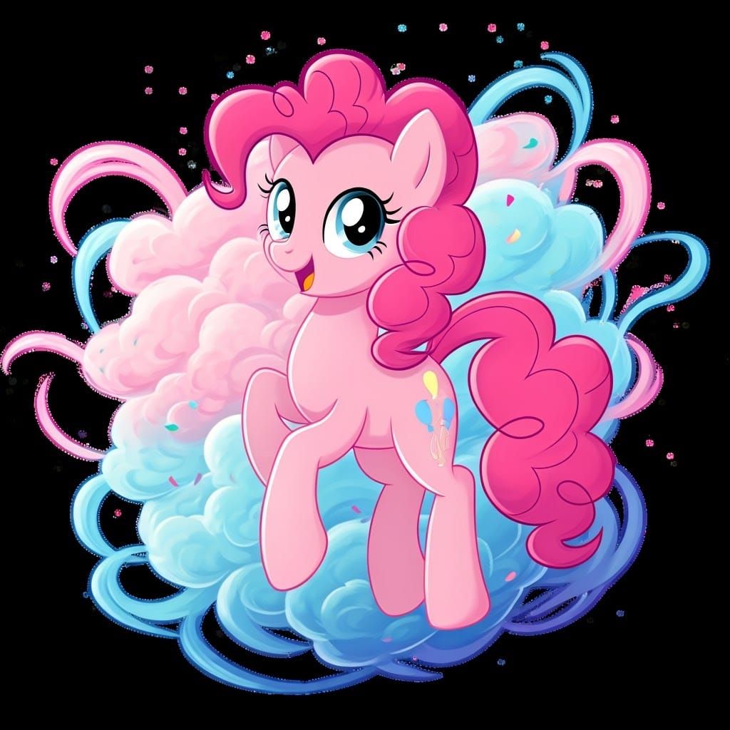 Vibrant Pinkie Pie in Whimsical Cotton Candy Landscapes