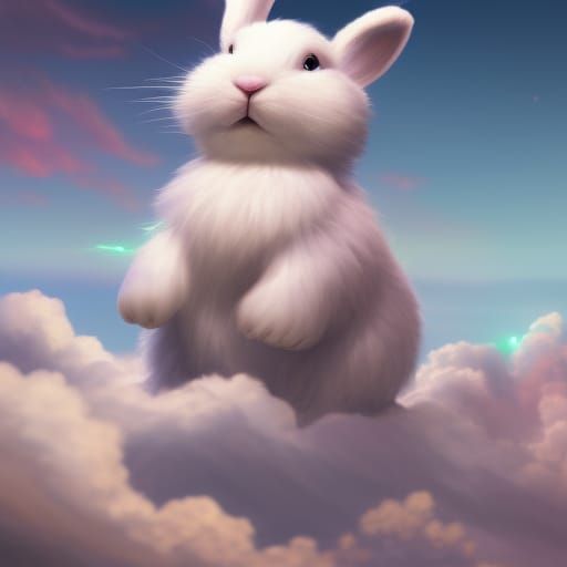 Cute Bunny on a Cloud: Fantasy Concept Art