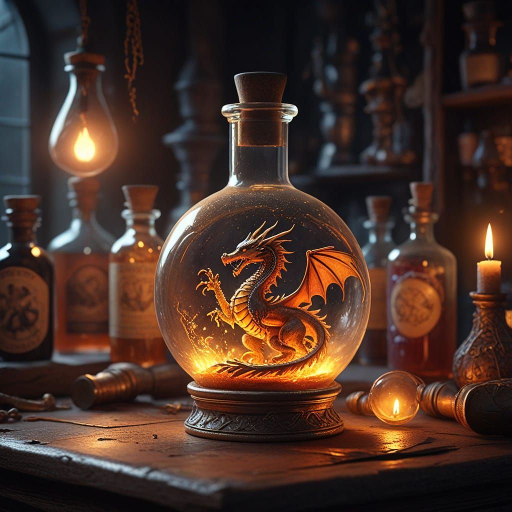 Golden Dragon in Ancient Magic Laboratory