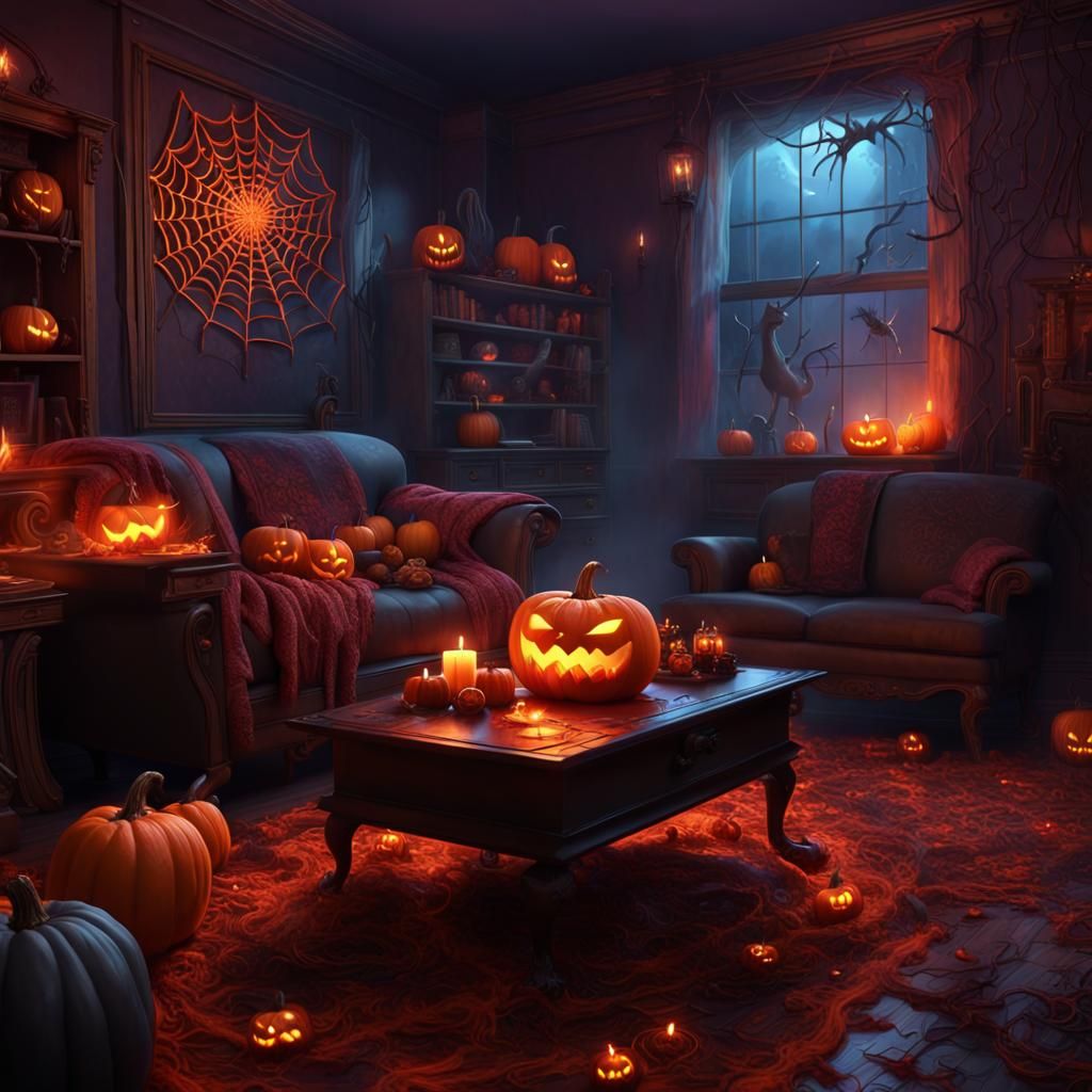 Halloween Room with Demonic Cat, Matte Painting