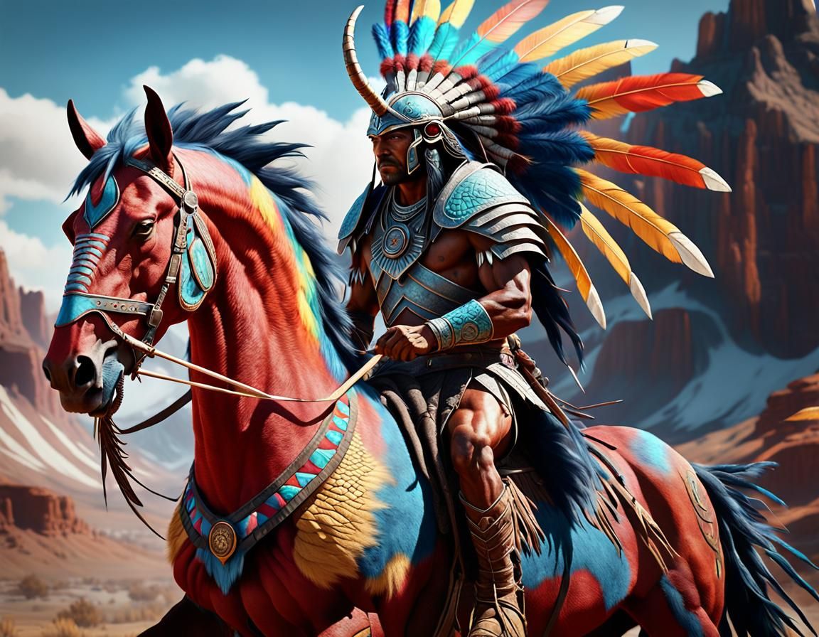 Native American War-Horse Painted as Dragon, Digital Art
