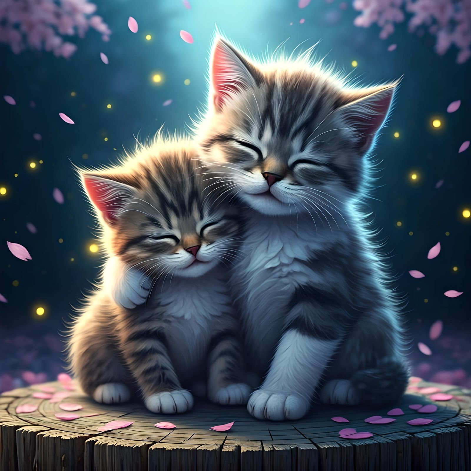 Adorable Cat and Dog Hug in Digital Art