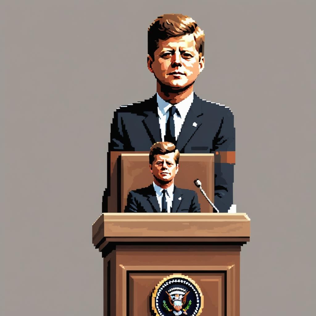 John F Kennedy Pixel Art on Podium