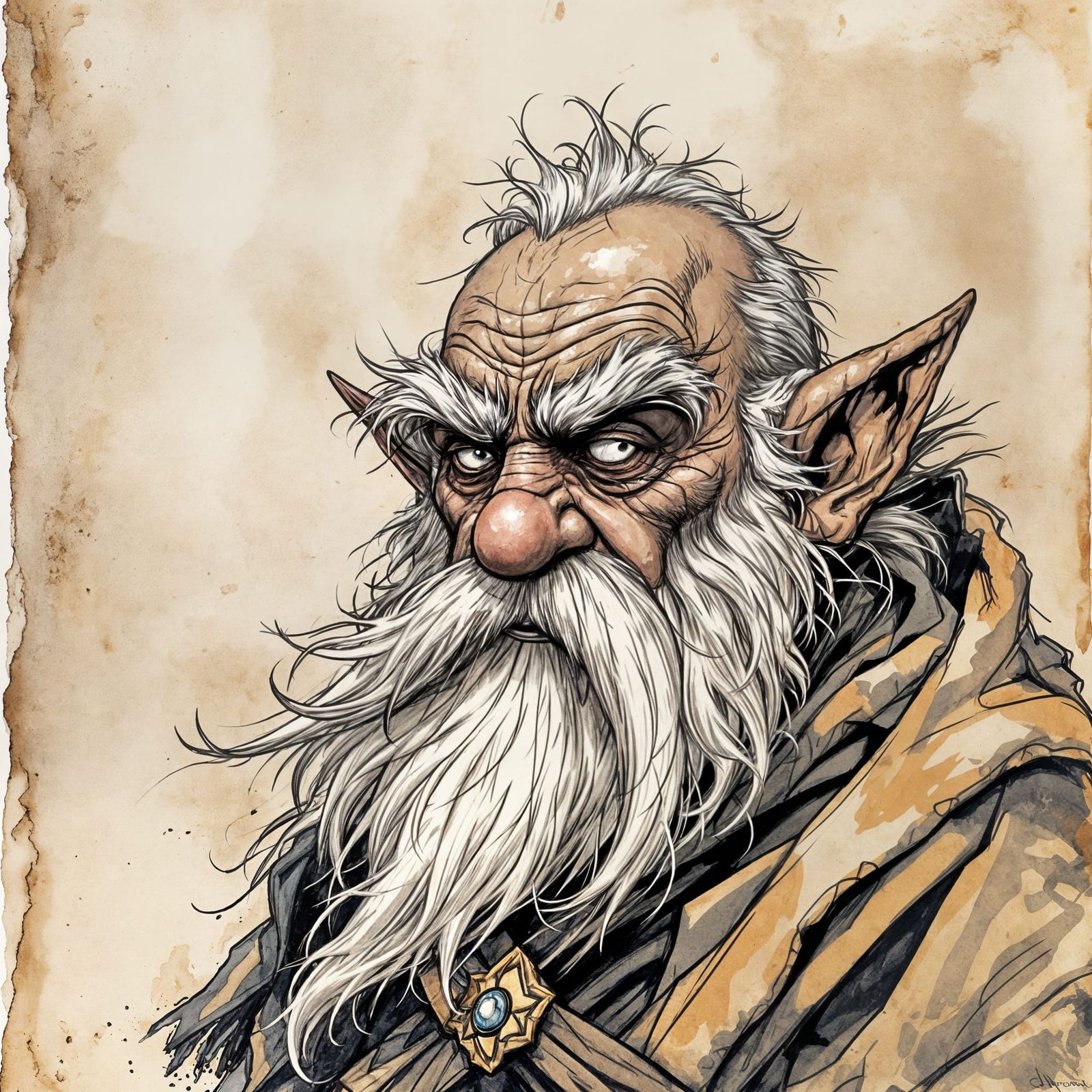 Old Gnome Arcanist in D&D Style