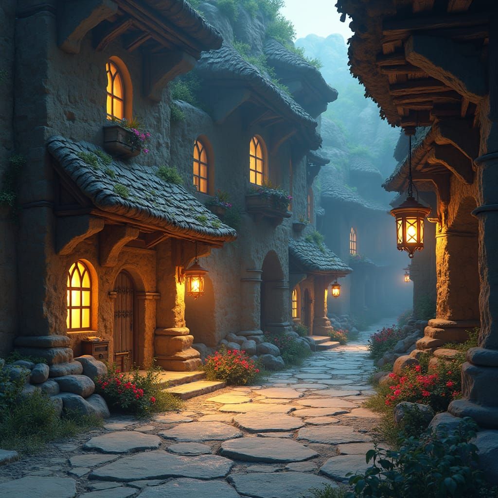 Neolithic Troglodyte Village in Detailed Matte Painting