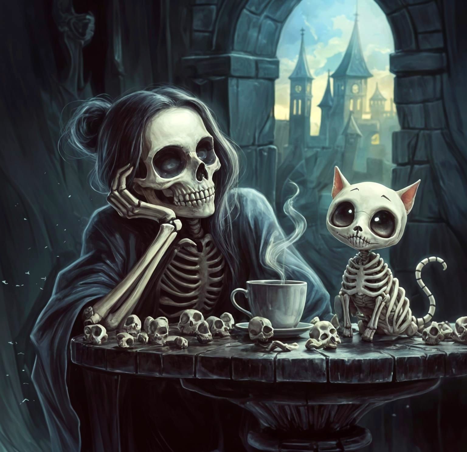 Ethereal Female Figure in Medieval Castle, Impressionistic S...