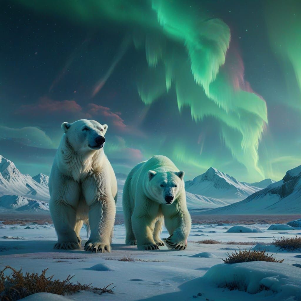 Polar Bear Confronts Hunter Under Aurora Borealis