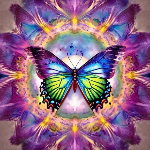 Majestic Butterfly over Mandala in Watercolor Style