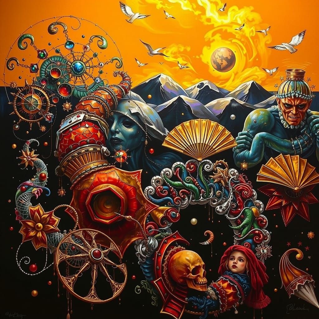 Psychedelic Fractal Calligraphy: Abstract Oil Painting