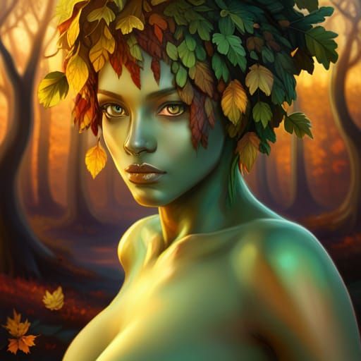 Detailed Dryad Portrait in Autumn Forest