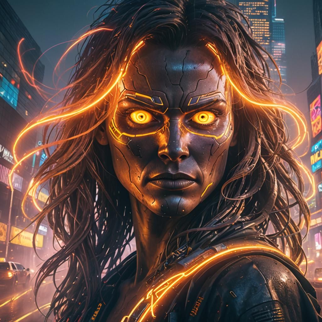 Monster Truck Races Through a Neon Cyberpunk City