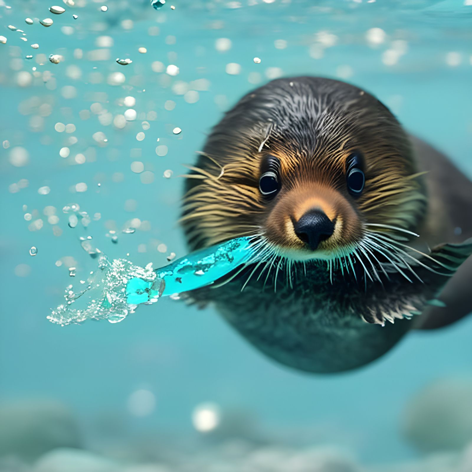 Chibi Sea Otter Portrait in Rococo Underwater Scene