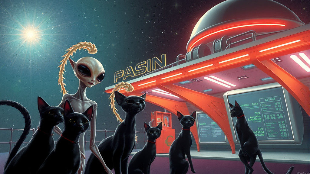Aliens and Cats at Spaceship Gas Station