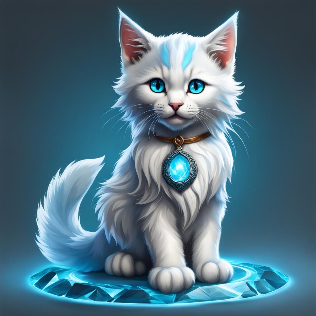 Druid Kitten Game Token with Ice Blue Eyes