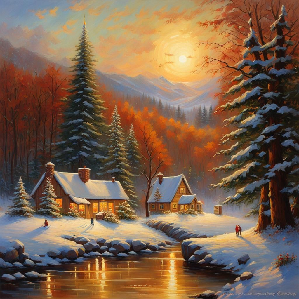 Christmas Phone Wallpaper in Oil Painting Style