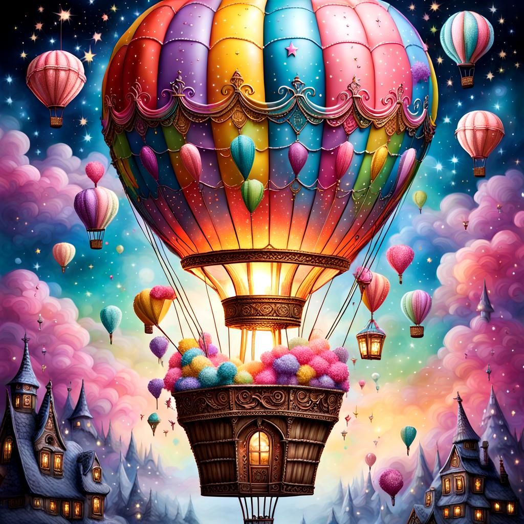 Surreal Marshmallowpunk Hot Air Balloon with Sparkling Light...