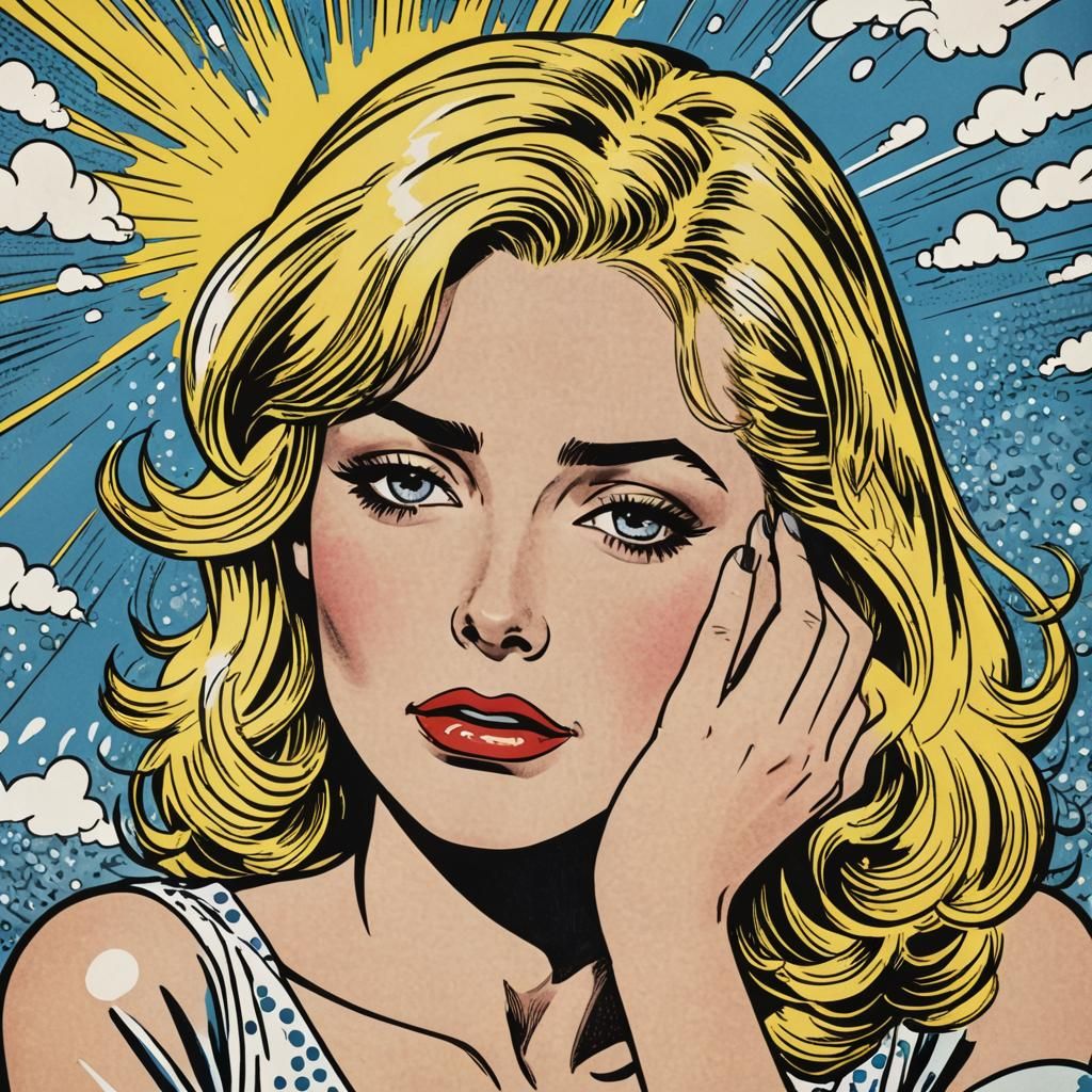 Crying Blonde Woman in Roy Lichtenstein Pop Art Style