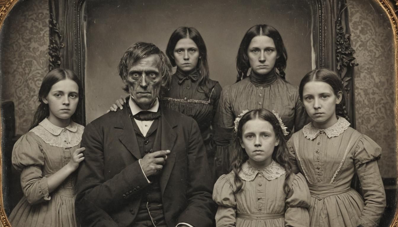 Eerie Daguerreotype Portrait with Hidden Monster