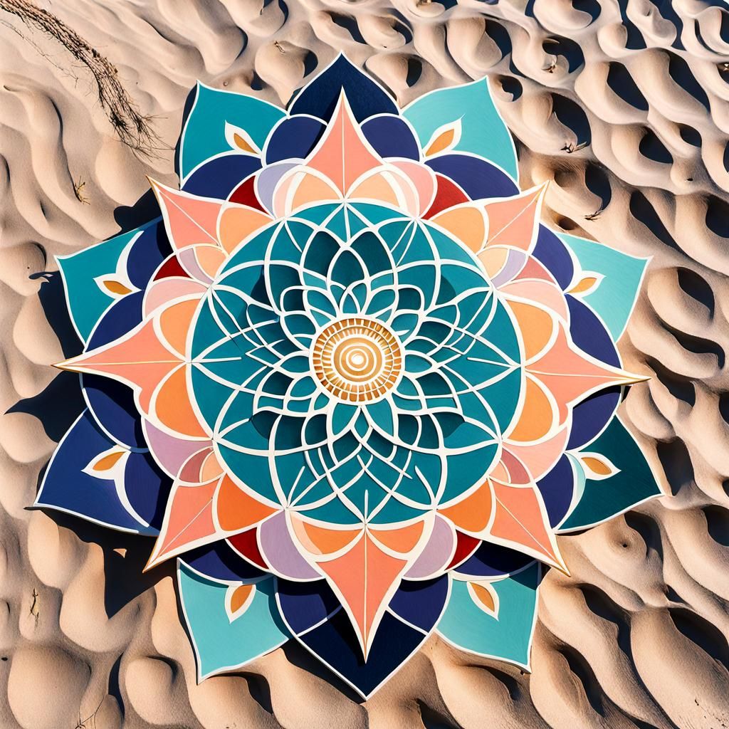 Vibrant Geometric Mandala Sandcastle Art