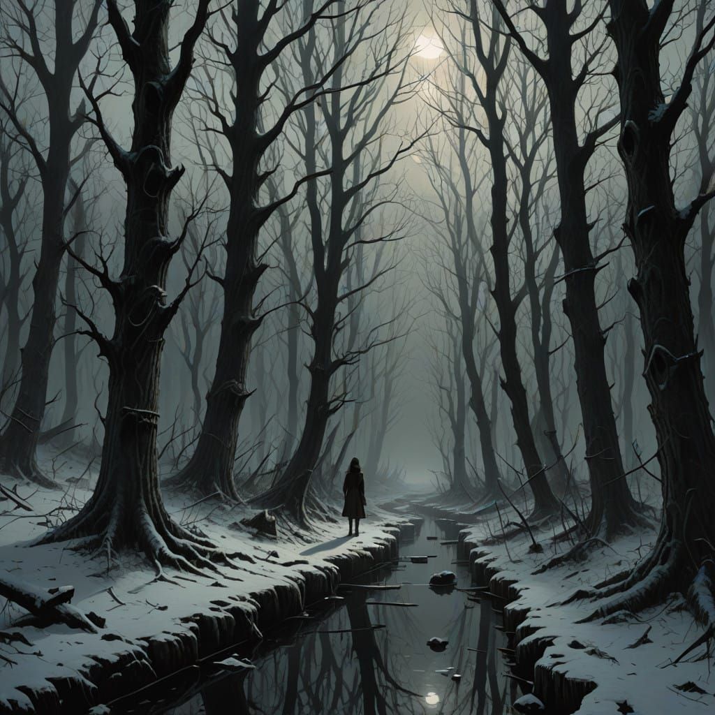 Surreal Winter Woodland Scene in Dark Romantic Style