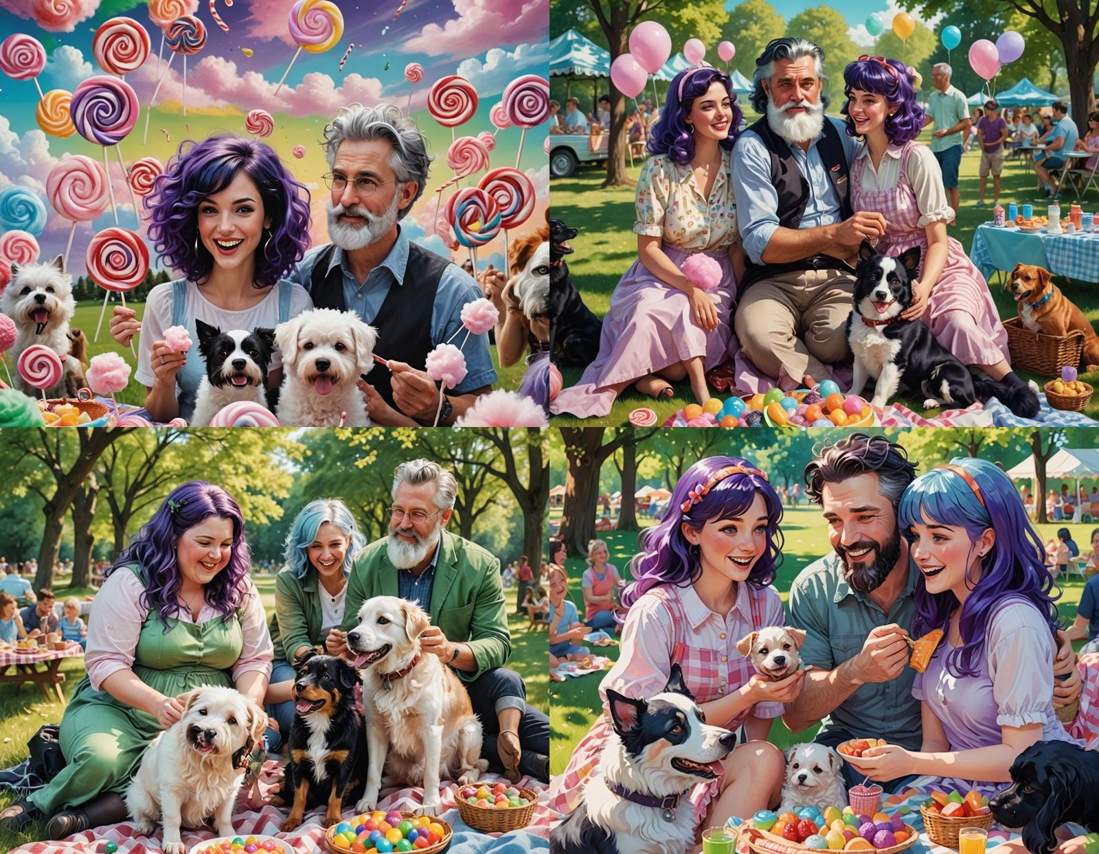 Whimsical Picnic with Dogs in Candy Art Style