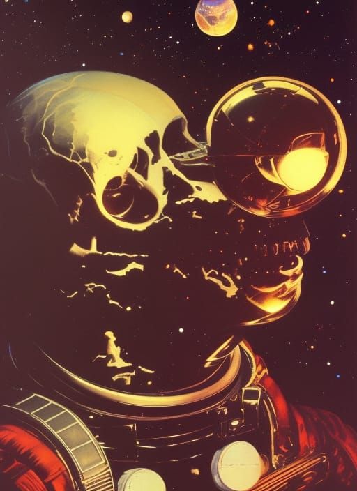 Astronaut Skull Reflecting Galaxy as Science Fiction Art