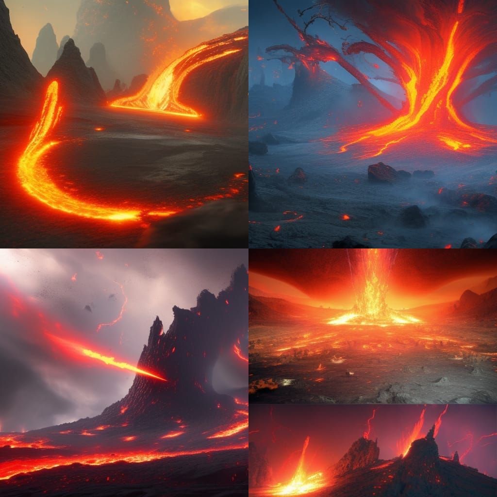 Volcanic World Explosion in Dark Fantasy Style