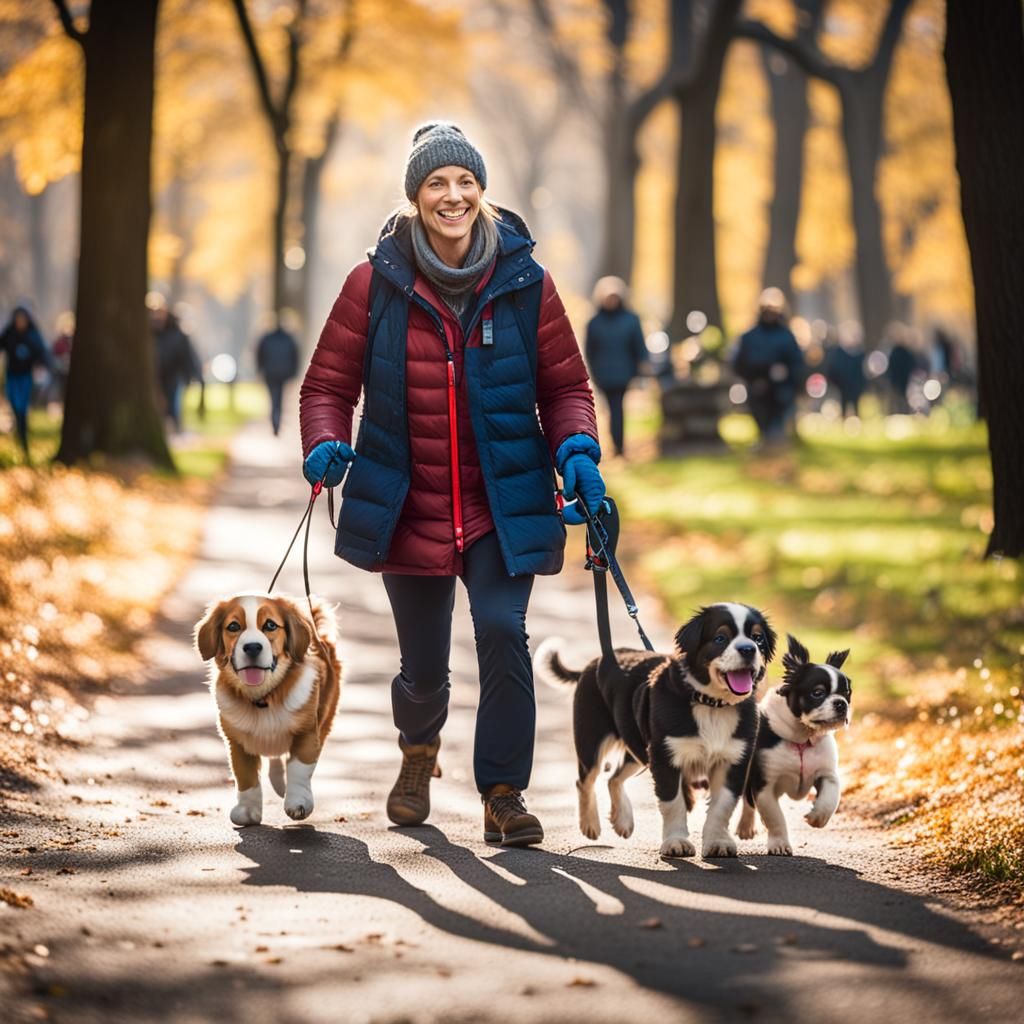 Dog Walker with Puppies in Central Park Photo