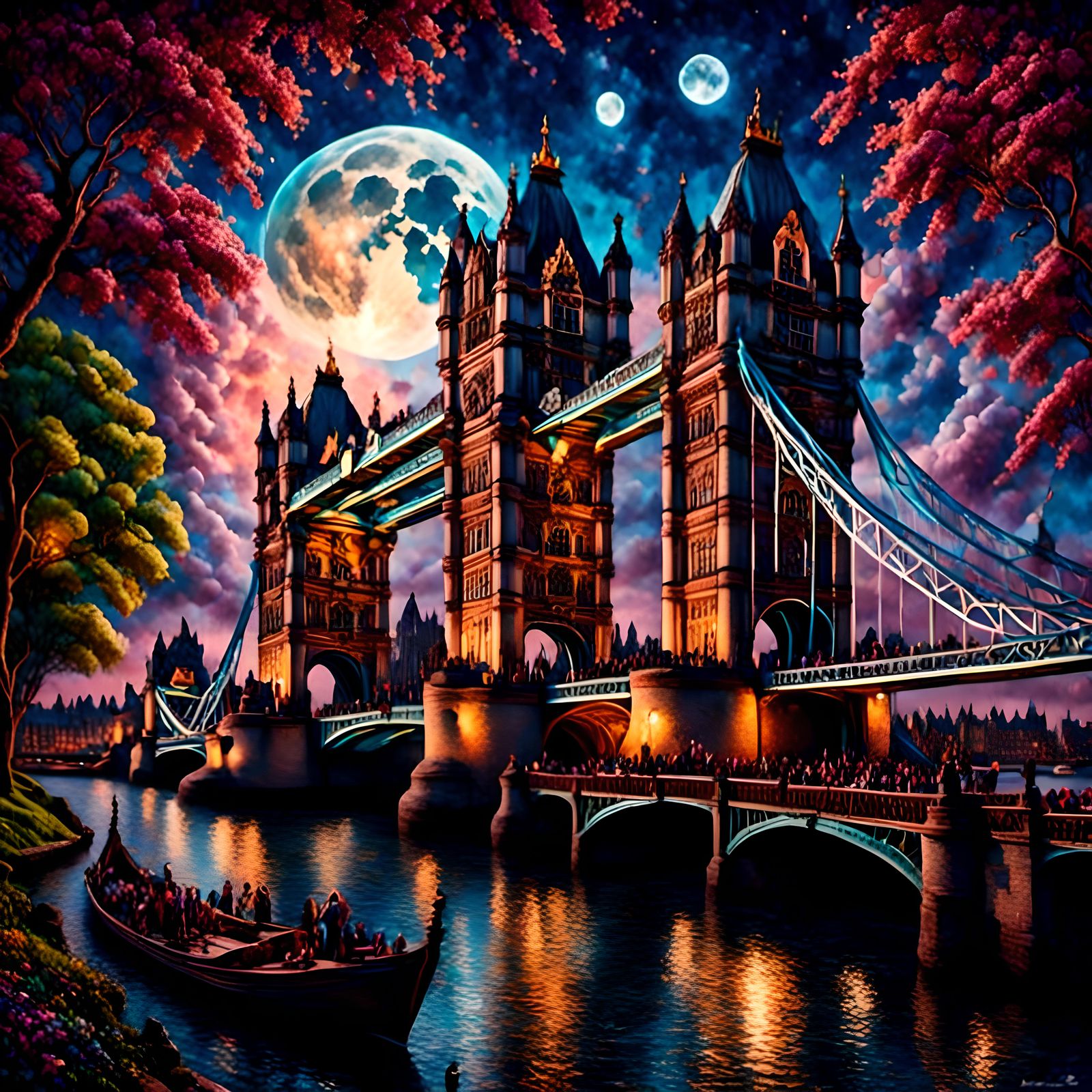 Westminster View to Tower Bridge at Moonrise