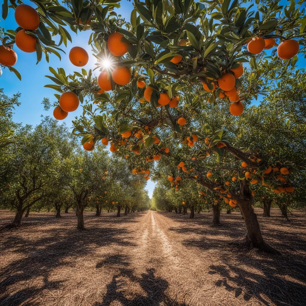 Florida Orange Grove Under Blue Sky