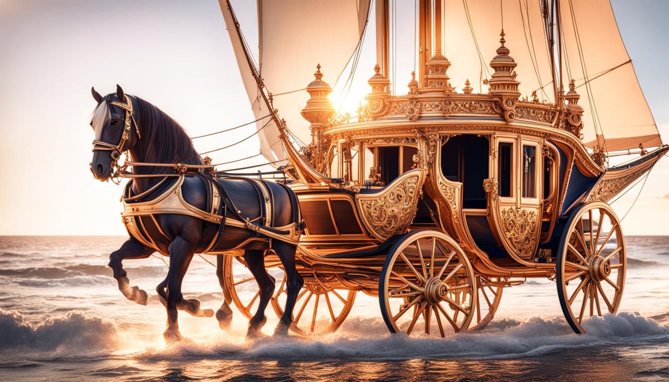 Horse-Drawn Boat Carriage: Hyperdetailed Pencil Sketch