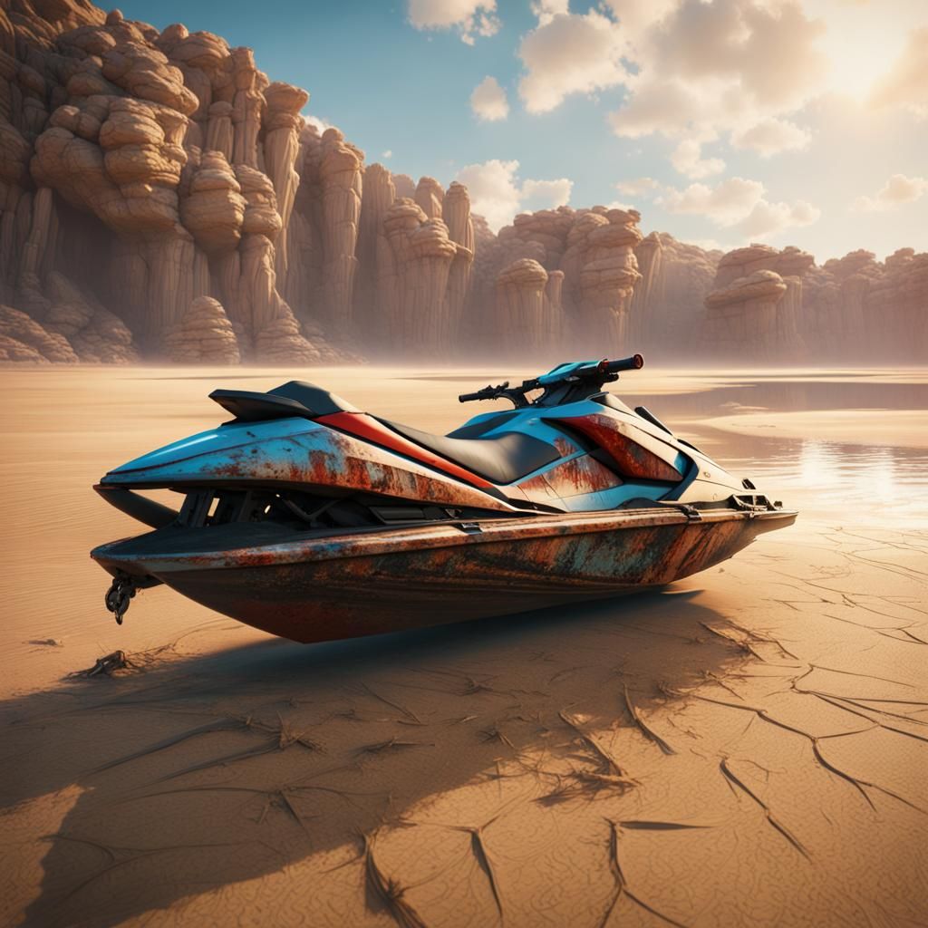 Abandoned Jetski on Dried Lake: Matte Painting