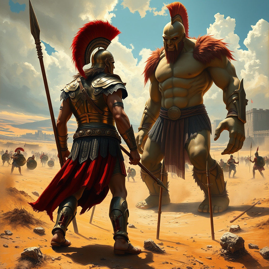 Achilles Confronts Diktys at Troy in Dramatic Lighting