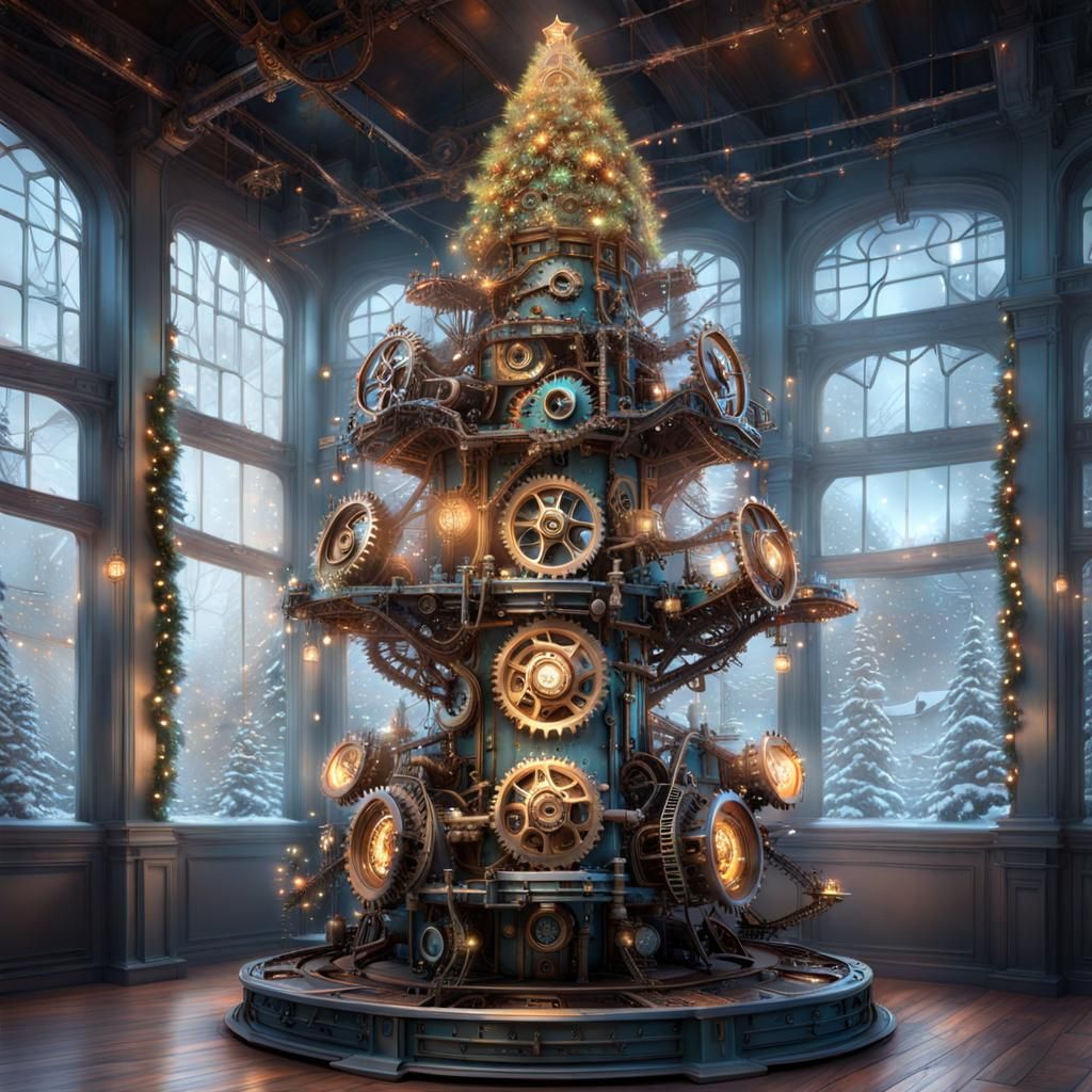Mechanical Steampunk Christmas Tree Art