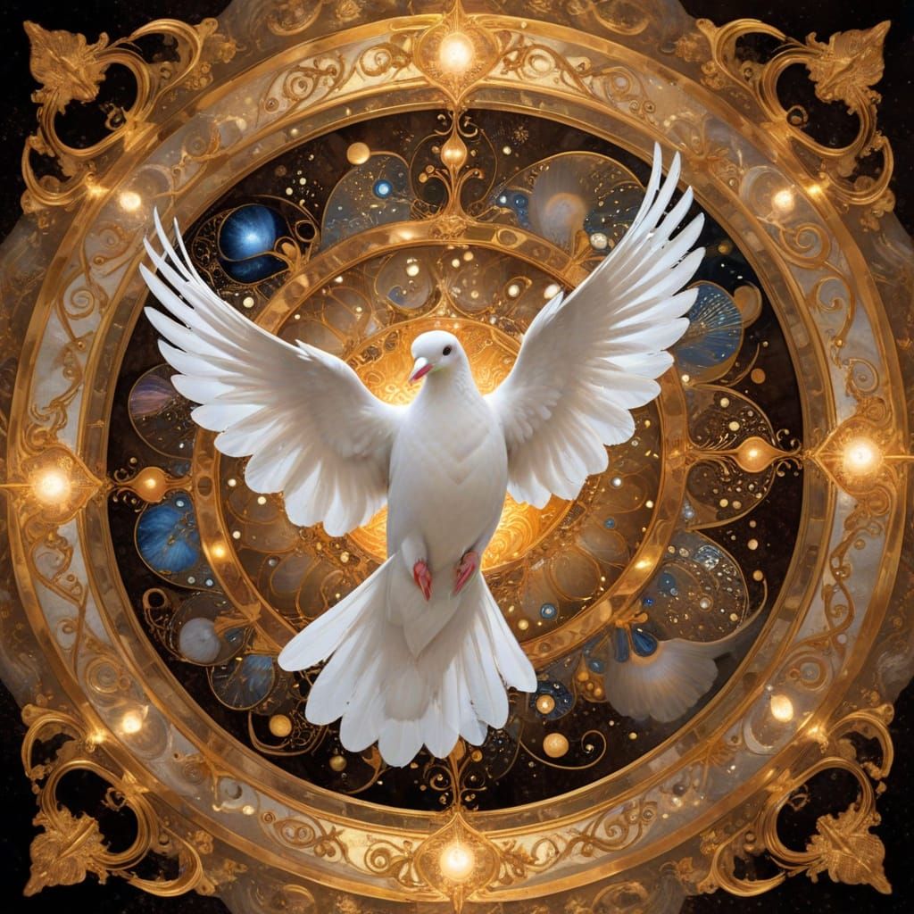 Dove in Rococo Style with Klimt-Inspired Glow