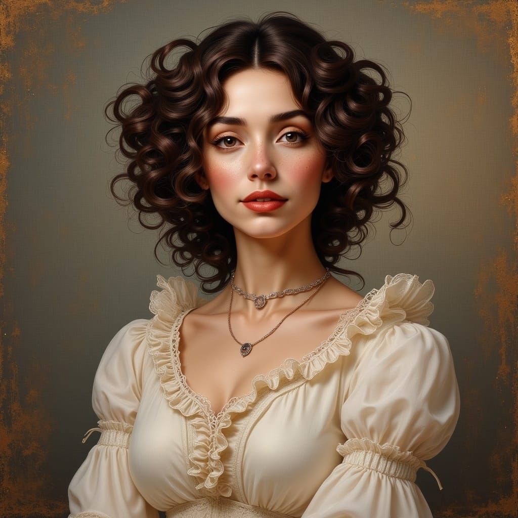 Woman in Steampunk Style Blouse with Gentle Smile