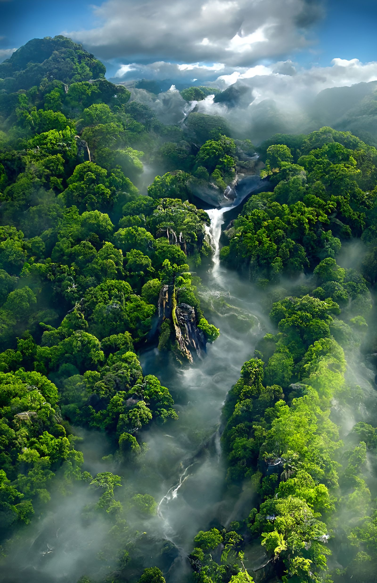 Mist rising from jungle river