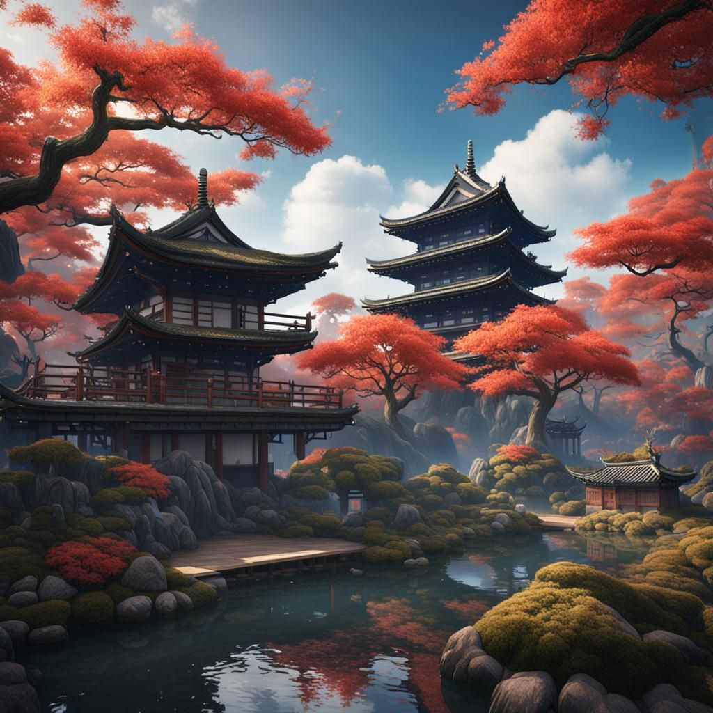 Detailed Japanese Landscape Matte Painting in 8k