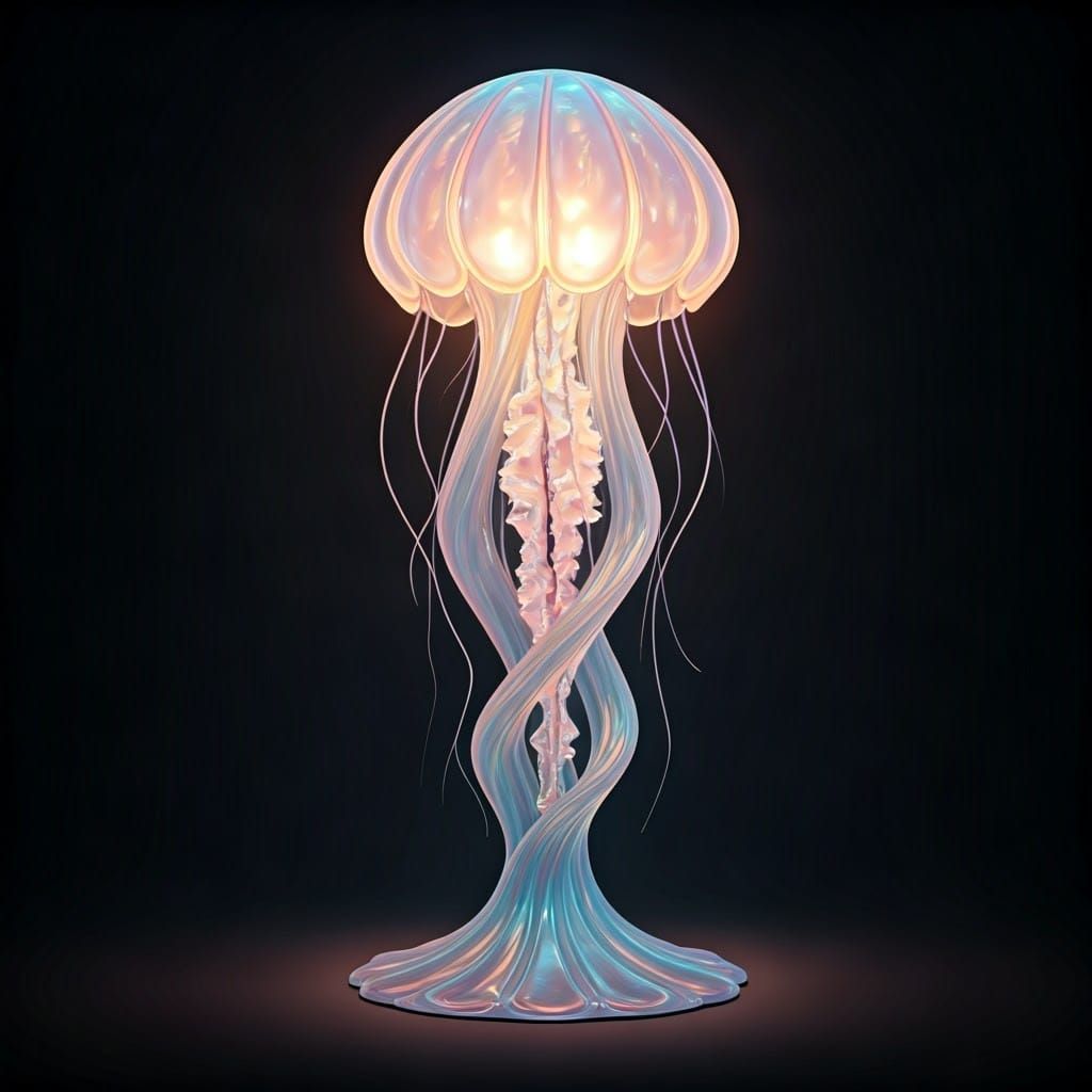 Jellyfish Floor Lamp with Iridescent Pastel Tendrils