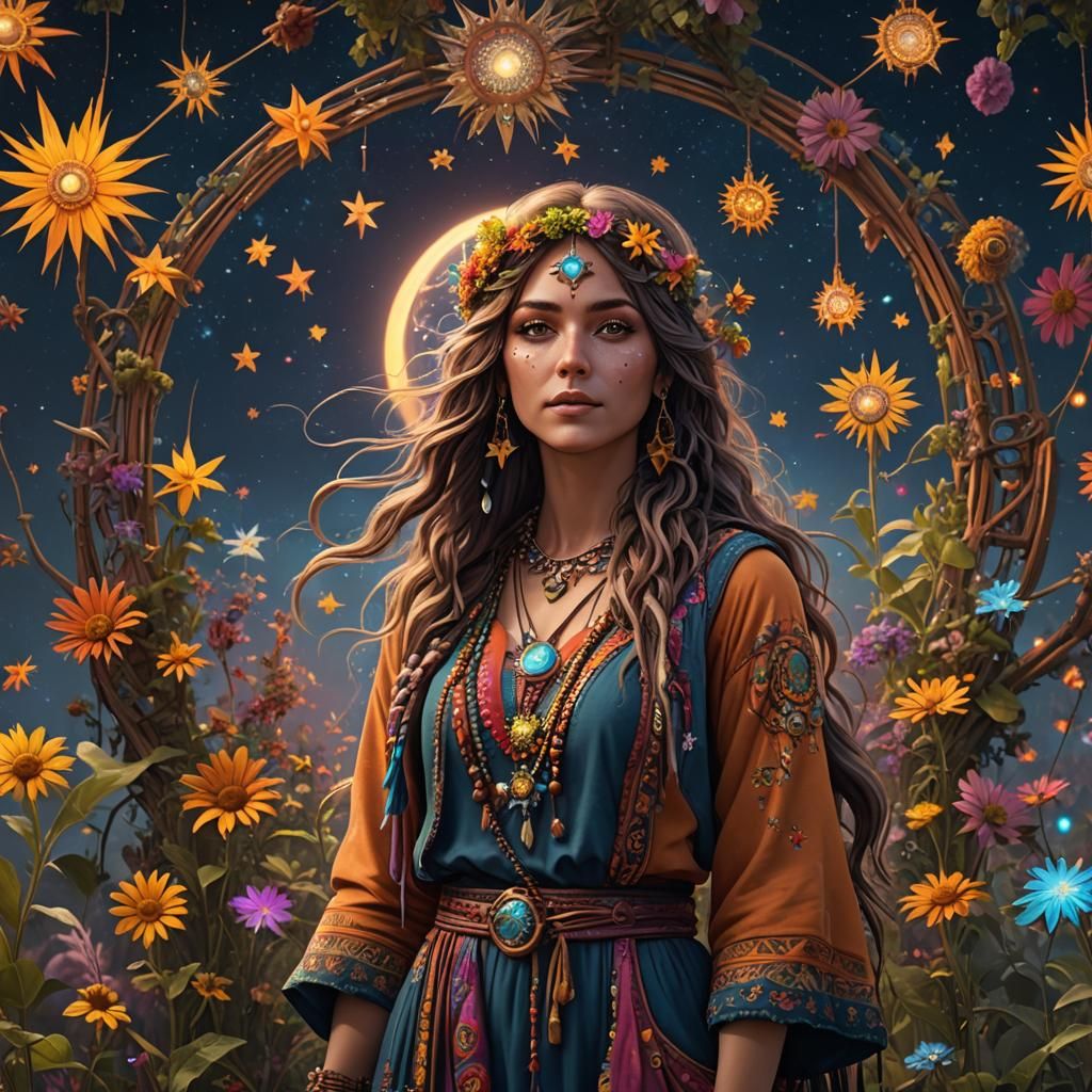 Hippie Girl in Starry Fantasy Art