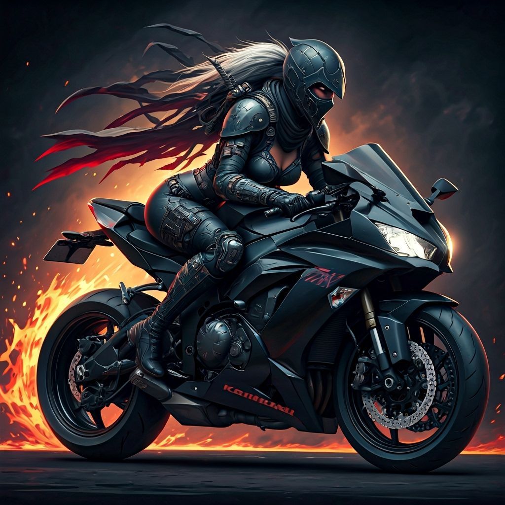 Female Assassin Attacks Armory on Black Ninja Bike