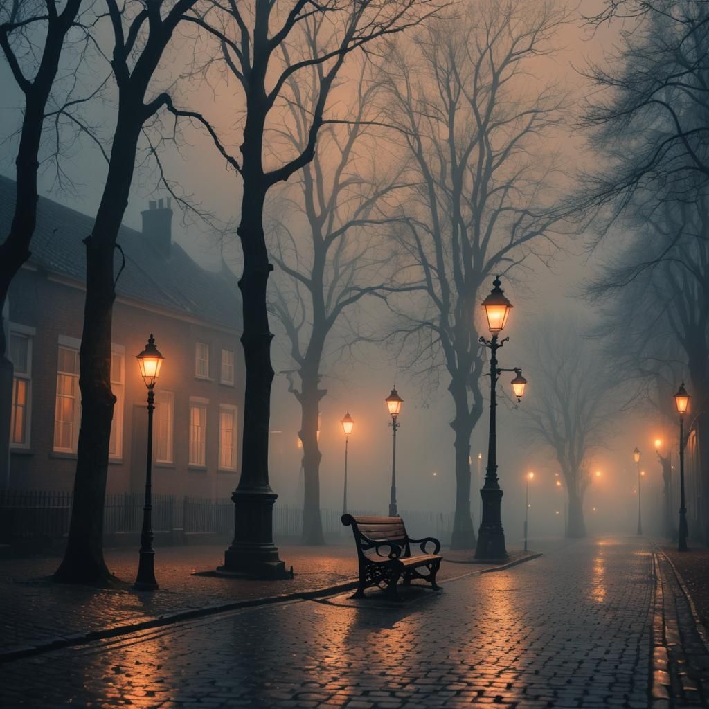 Foggy Lane at Night: A Matte Painting